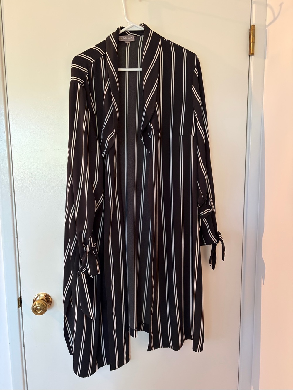LAUREN Ralph Lauren Black and White Pinstripe Longline Blazer Duster